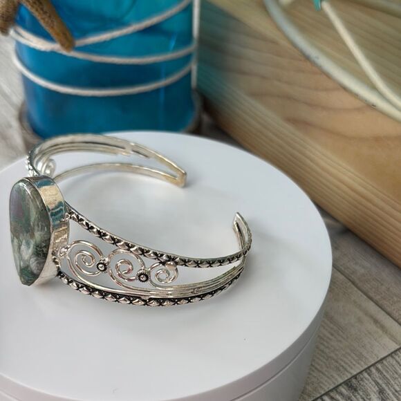 925 Sterling Silver & Chrysocolla Stone Bracelet - Picture 4 of 6